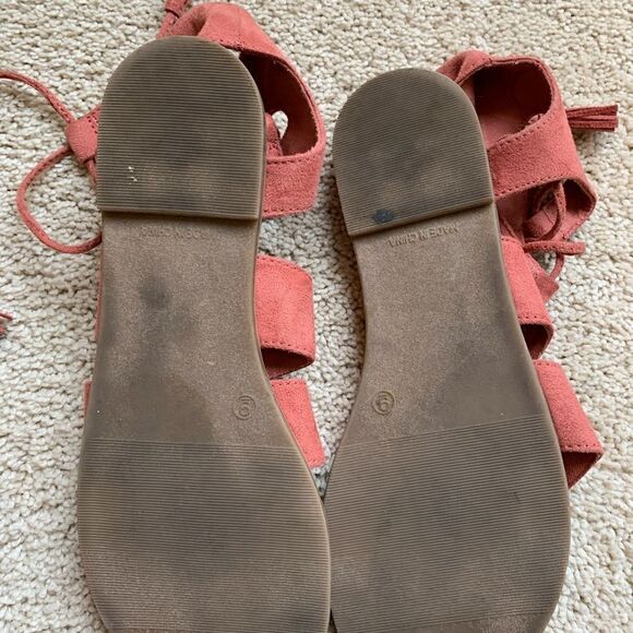 Pink Faux Suede Gladiator, lace up Strappy Ankle Sandals with tassels size 9 - Picture 5 of 5